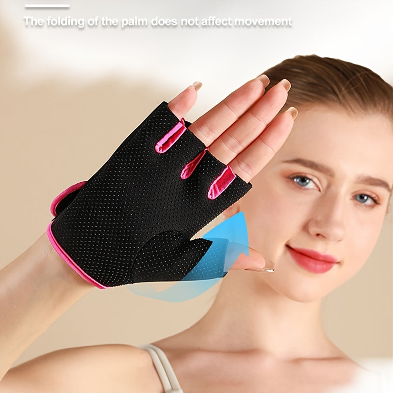 Breathable Sports Gloves with Silicone Non-Slip Palm Matrix, Half Finger Gym Fitness Gloves with Ventilated Back, Durable Polyester Hand Washable Fingerless Cycling Training Gloves - For Men & Women - Suitable for Cycling, Gy
